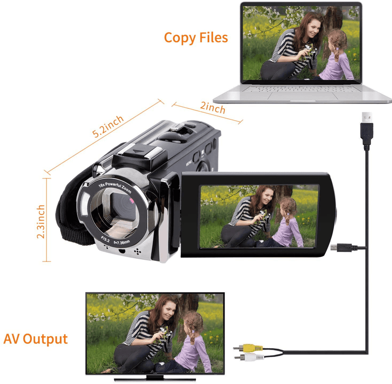Video Camera Camcorder Digital Camera Recorder kicteck Full HD 1080P 15FPS 24MP 3.0 Inch 270 Degree Rotation LCD 16X Zoom Camcorder with 2 Batteries(604s) Cameras & Optics > Cameras > Video Cameras kicteck   