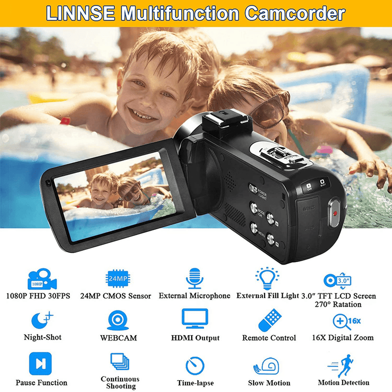 Video Camera Camcorder Full HD 1080P 30FPS 24.0 MP IR Night Vision Vlogging Camera Recorder 3.0 Inch IPS Screen 16X Zoom Camcorders Camera Remote Control with 2 Batteries Cameras & Optics > Cameras > Video Cameras SEREE   