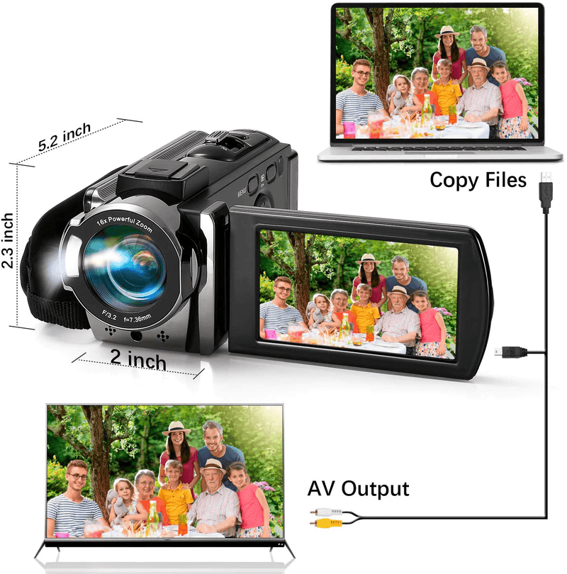Video Camera Camcorder kimire Digital Camera Recorder Full HD 1080P 15FPS 24MP 3.0 Inch 270 Degree Rotation LCD 16X Digital Zoom Camcorder Camera with 2 Batteries(Black) Cameras & Optics > Cameras > Video Cameras kimire   