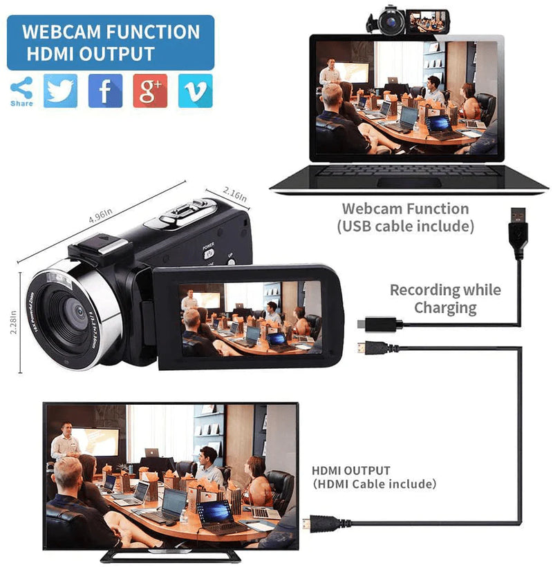 Video Camera Camcorder with Microphone 56.0MP Real 4K Camcorder WiFi Camera Live Streaming Webcam Recorder YouTube Vlogging Camera Video Recorder Photography Stabilizer Remote Control, 2 Batteries Cameras & Optics > Cameras > Video Cameras KOMERY   