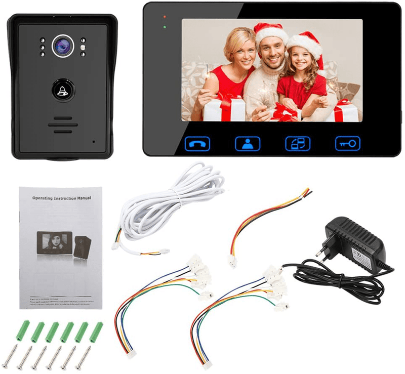 Video Door Phone Doorbell Wires Video Intercom Monitor 7" Wired Door Bell Home Security System with Night Vision and Push Button HD Camera Electronics > Communications > Intercoms ANBOSON   