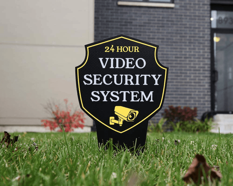 Video Surveillance Yard Sign with Stake “REFLECTIVE” | Warning 24 Hour Security Camera System in Operation | Unique Triple “Self Staking” Design | Heavy Duty Dibond Aluminum Home Property Lawn Signs