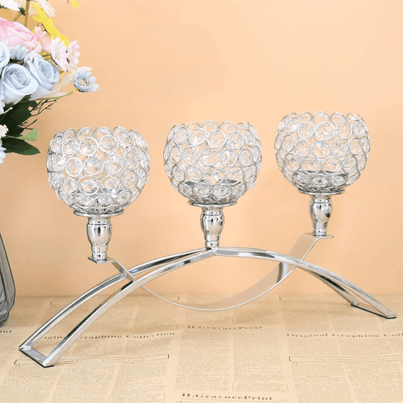 Vidisan Crystal Candle Holders 3 Arms Silver Crystal Candelabras,Candle Holder, Crystal Table Centerpieces for Wedding ,Buffet Cabinet Candelabra Ornaments,Gift Home & Garden > Decor > Home Fragrance Accessories > Candle Holders Vsen Co; Ltd   