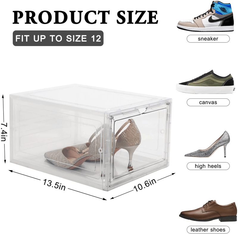 VIDOR Shoe Boxes Clear Plastic Stackable,6 Pack Shoe Storage Box Organizer for Closets,Sneakers,Plastic Shoe Boxes with Lids,Easy Assembly,Fit for US Size 12(Clear) Furniture > Cabinets & Storage > Armoires & Wardrobes VIDOR   