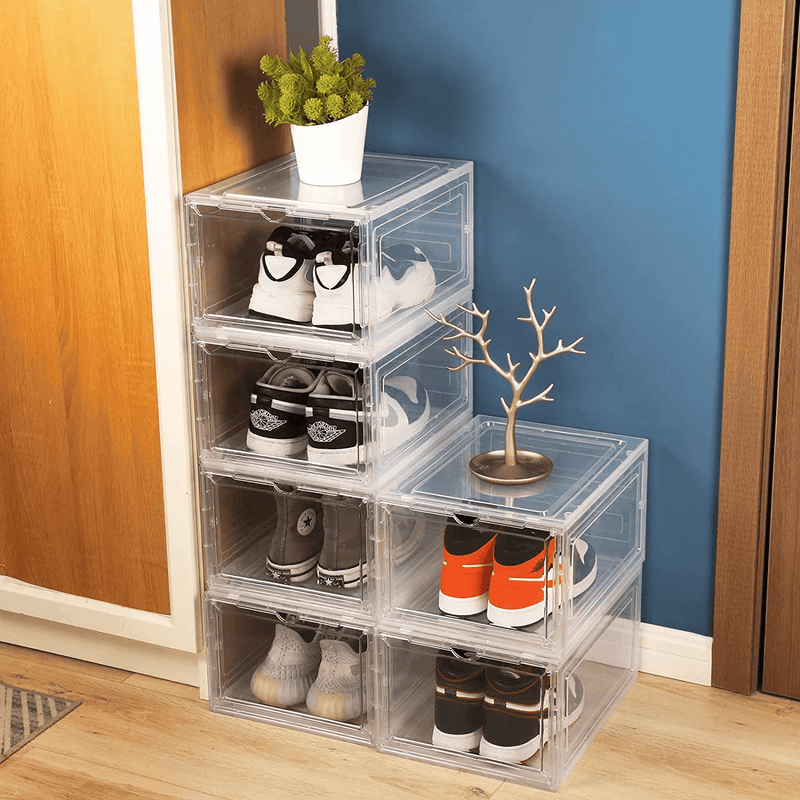 VIDOR Shoe Boxes Clear Plastic Stackable,6 Pack Shoe Storage Box Organizer for Closets,Sneakers,Plastic Shoe Boxes with Lids,Easy Assembly,Fit for US Size 12(Clear) Furniture > Cabinets & Storage > Armoires & Wardrobes VIDOR   