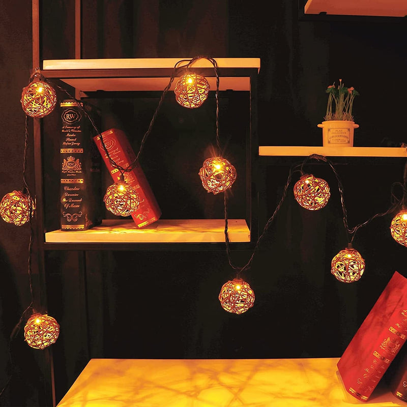 Vigdur Decorative - Rattan Ball String Lights with 10 Led Bulbs Connectable Indoor Outdoor Lantern Lights for Bedroom Wedding Garden Party Backyard Decor,9.84Ft Home & Garden > Lighting > Light Ropes & Strings Vigdur   