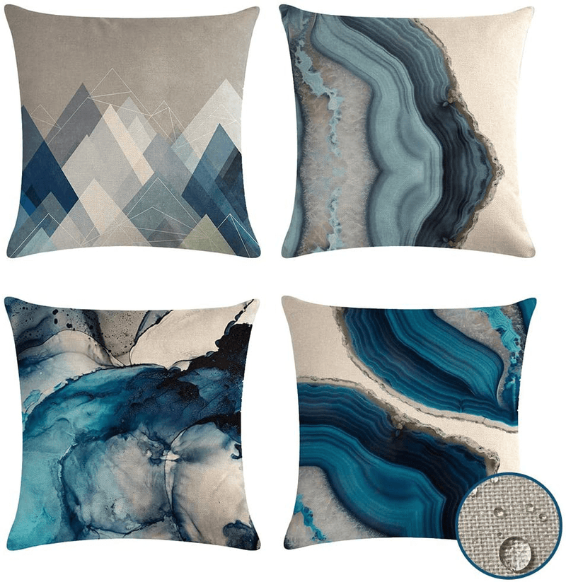 VIGVOG Set of 4 Outdoor Pillow Covers, Waterproof Decorative Blue Patio Garden Cushion Cover Sofa Pack of 4 Pillow Case 18 X 18 Inch (Waterproof-5) Home & Garden > Decor > Chair & Sofa Cushions vigvog Waterproof-5  