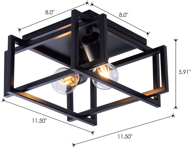 VILUXY Contemporary Rectangle Flush Mount Ceiling Light Fixture with Black Shade for Hallway, Entryway, Passway, Dining Room, Bedroom, Balcony Living Room Two-Light