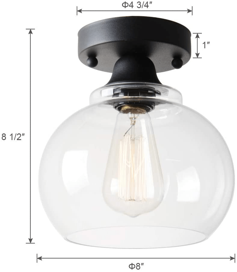 VILUXY Semi Flush Mount Ceiling Light, Industrial Clear Glass Shade Light Fixtures Ceiling for Hallway, Schoolhouse, Entryway, Kitchen, Dining Room, Laundry Room