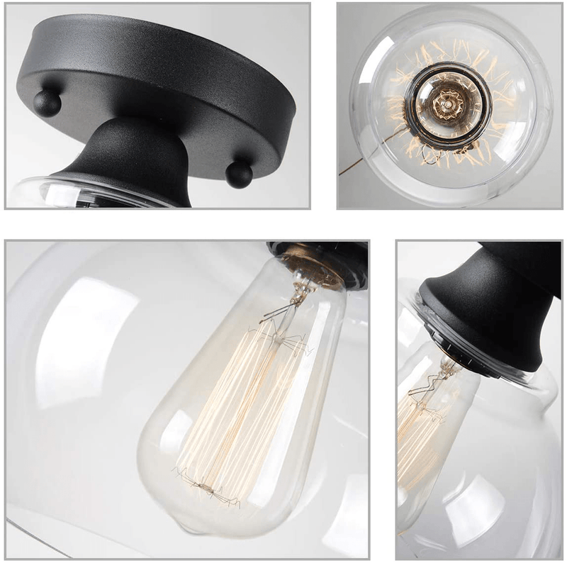 VILUXY Semi Flush Mount Ceiling Light, Industrial Clear Glass Shade Light Fixtures Ceiling for Hallway, Schoolhouse, Entryway, Kitchen, Dining Room, Laundry Room