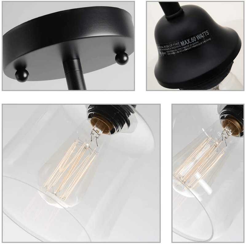 VILUXY Vintage Glass Pendant Light, Single Hanging Pendant Lighting, Black with Clear Glass Shade Classic for Farmhouse, Entryway, Dining Room, Kitchen Island, Foyer