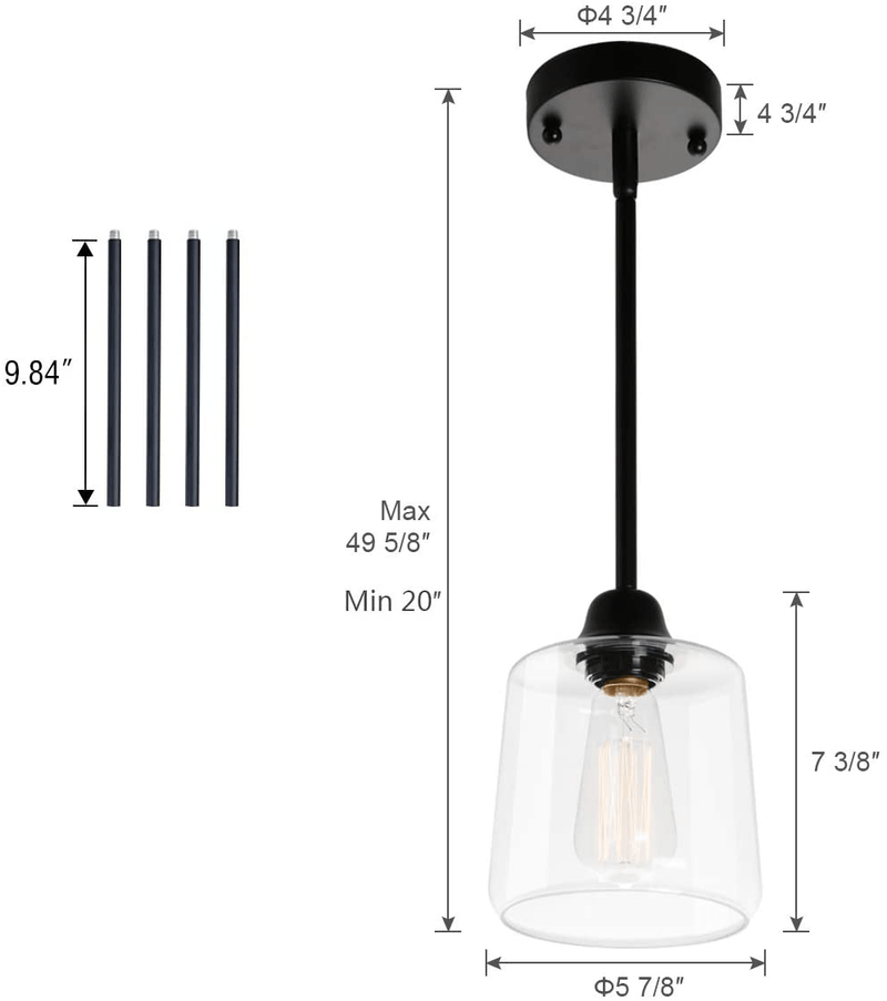 VILUXY Vintage Glass Pendant Light, Single Hanging Pendant Lighting, Black with Clear Glass Shade Classic for Farmhouse, Entryway, Dining Room, Kitchen Island, Foyer Home & Garden > Lighting > Lighting Fixtures VILUXY   