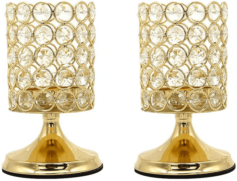 Vincidern Gold Crystal Candle Holders Set, Decorative Candlestick Holders for Dining Table, Home Decor, Party Holiday Centerpieces (Pack of 2) Home & Garden > Decor > Home Fragrance Accessories > Candle Holders Vincidern Gold-cylinder  