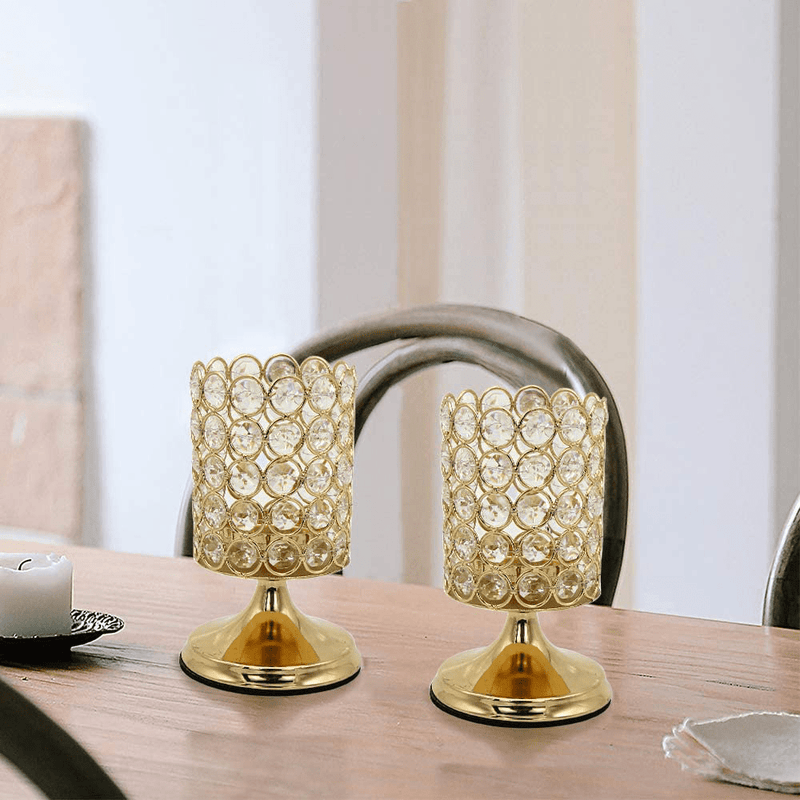 Vincidern Gold Crystal Candle Holders Set, Decorative Candlestick Holders for Dining Table, Home Decor, Party Holiday Centerpieces (Pack of 2) Home & Garden > Decor > Home Fragrance Accessories > Candle Holders Vincidern   