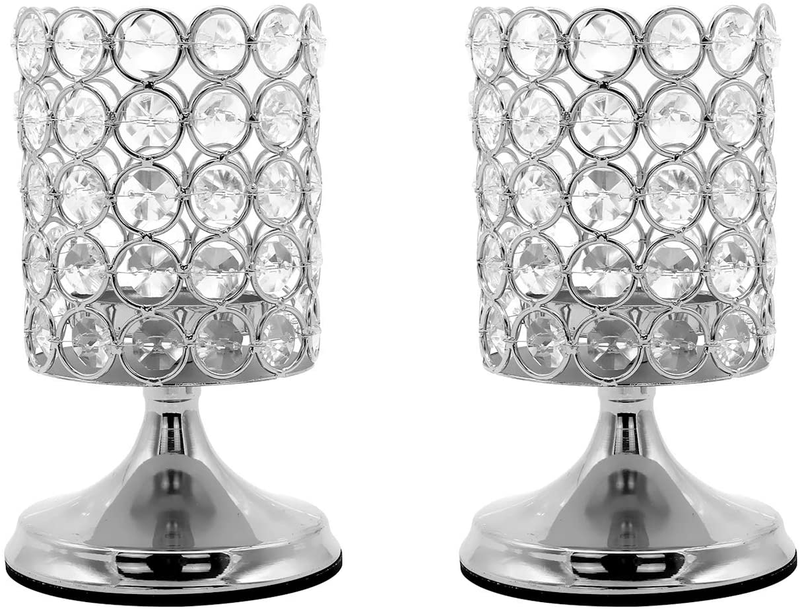 Vincidern Gold Crystal Candle Holders Set, Decorative Candlestick Holders for Dining Table, Home Decor, Party Holiday Centerpieces (Pack of 2) Home & Garden > Decor > Home Fragrance Accessories > Candle Holders Vincidern Silver-cylinder  