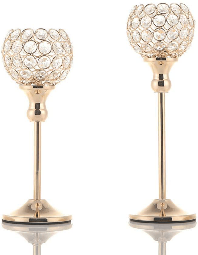 Vincidern Gold Crystal Candle Holders Set, Decorative Candlestick Holders for Dining Table, Home Decor, Party Holiday Centerpieces (Pack of 2) Home & Garden > Decor > Home Fragrance Accessories > Candle Holders Vincidern Gold-round  