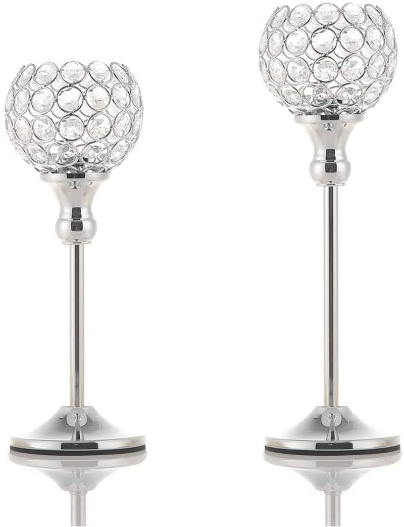 Vincidern Gold Crystal Candle Holders Set, Decorative Candlestick Holders for Dining Table, Home Decor, Party Holiday Centerpieces (Pack of 2) Home & Garden > Decor > Home Fragrance Accessories > Candle Holders Vincidern Silver-round  