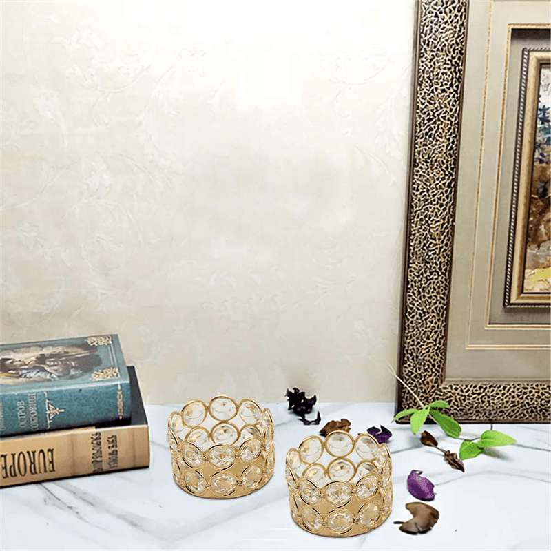 Vincidern Gold Crystal Tea Light Candle Holders Centerpieces, Small Votive Candle Stand Holder for Wedding Decoration, Home, Party,Thanksgiving, Christmas (Pack of 16) Home & Garden > Decor > Home Fragrance Accessories > Candle Holders Vincidern   
