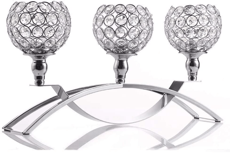 VINCIGANT 3 Arms Crystal Candle Holders,Table Candelabras,Buffet Cabinet Candelabra Ornaments Table Centerpieces for Wedding Dinning Room,（Gifts Boxed）, Silver Home & Garden > Decor > Home Fragrance Accessories > Candle Holders VINCIGANT Sliver 8.3" Tall 