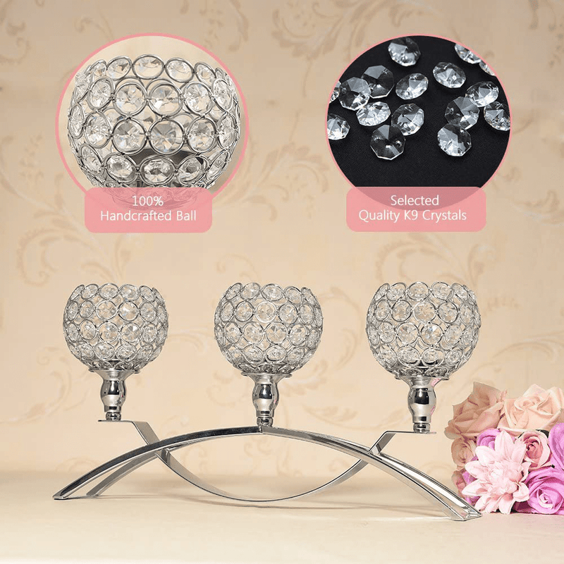 VINCIGANT 3 Arms Crystal Candle Holders,Table Candelabras,Buffet Cabinet Candelabra Ornaments Table Centerpieces for Wedding Dinning Room,（Gifts Boxed）, Silver Home & Garden > Decor > Home Fragrance Accessories > Candle Holders VINCIGANT   