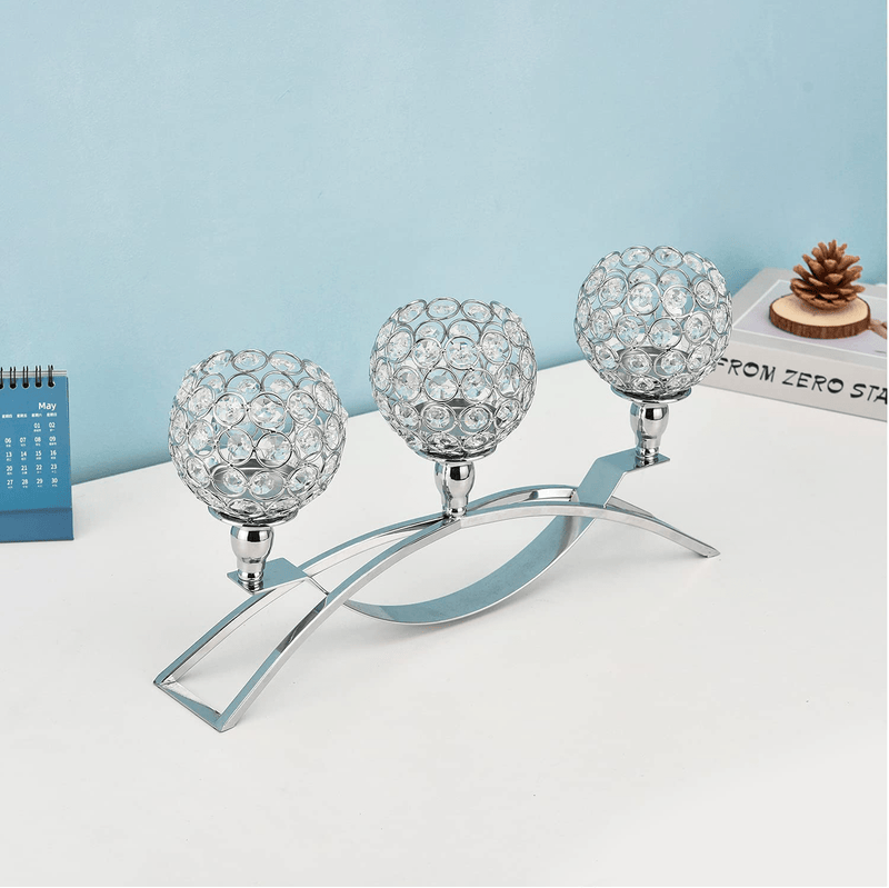 VINCIGANT 3 Arms Crystal Candle Holders,Table Candelabras,Buffet Cabinet Candelabra Ornaments Table Centerpieces for Wedding Dinning Room,（Gifts Boxed）, Silver Home & Garden > Decor > Home Fragrance Accessories > Candle Holders VINCIGANT   
