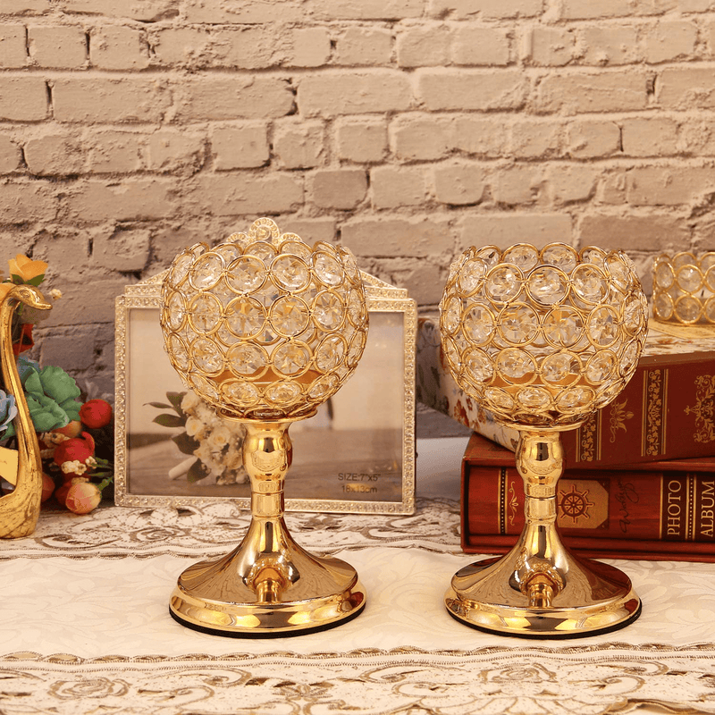 VINCIGANT Gold Crystal Bowl Candlestick Holders for Modern Table Centerpieces,Anniversary Celebration Christmas Decoration Gifts Boxed,8 Inches Tall Home & Garden > Decor > Home Fragrance Accessories > Candle Holders VINCIGANT   