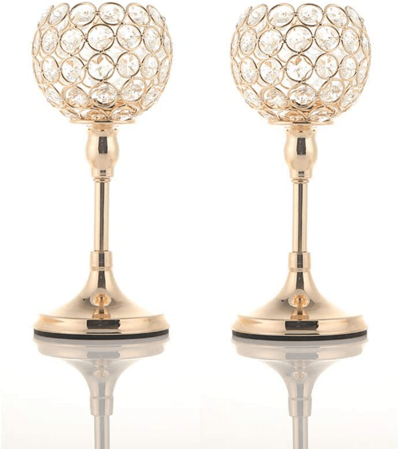 VINCIGANT Gold Crystal Bowl Candlestick Holders for Modern Table Centerpieces,Anniversary Celebration Christmas Decoration Gifts Boxed,8 Inches Tall Home & Garden > Decor > Home Fragrance Accessories > Candle Holders VINCIGANT Gold 2pcs 10" 