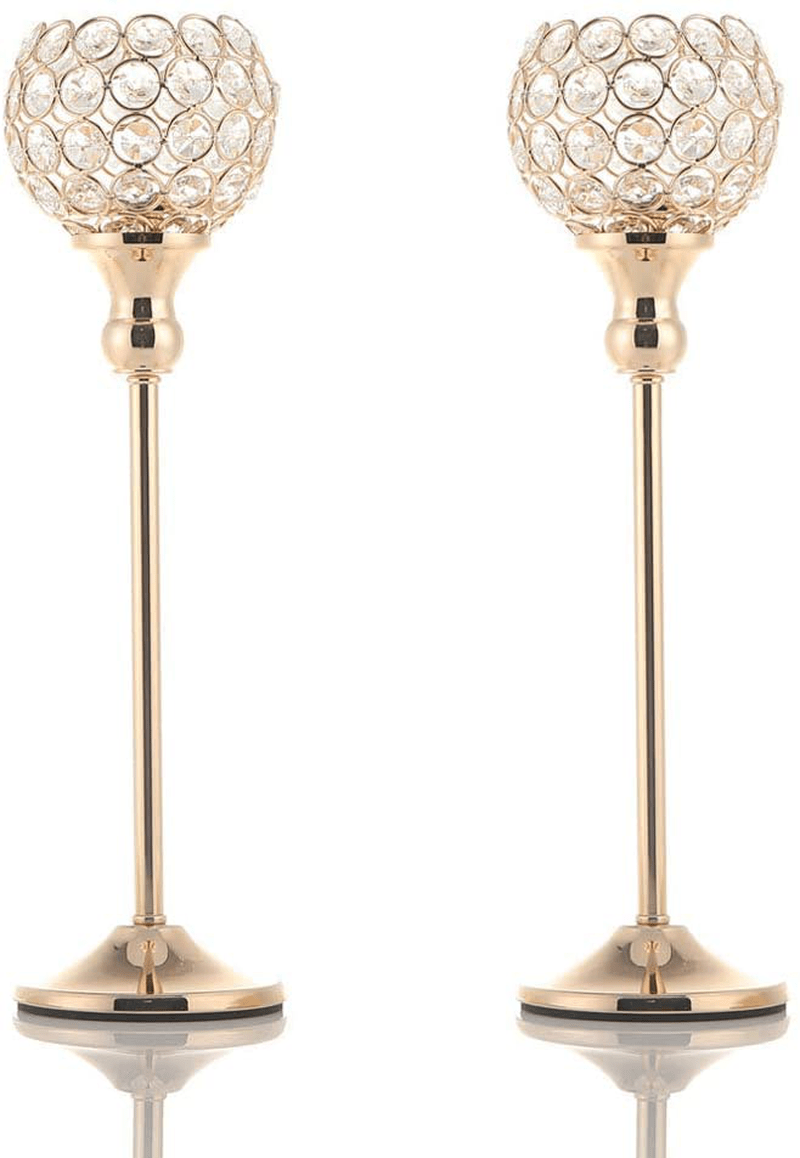 VINCIGANT Gold Crystal Bowl Candlestick Holders for Modern Table Centerpieces,Anniversary Celebration Christmas Decoration Gifts Boxed,8 Inches Tall Home & Garden > Decor > Home Fragrance Accessories > Candle Holders VINCIGANT Gold 2pcs 15" 