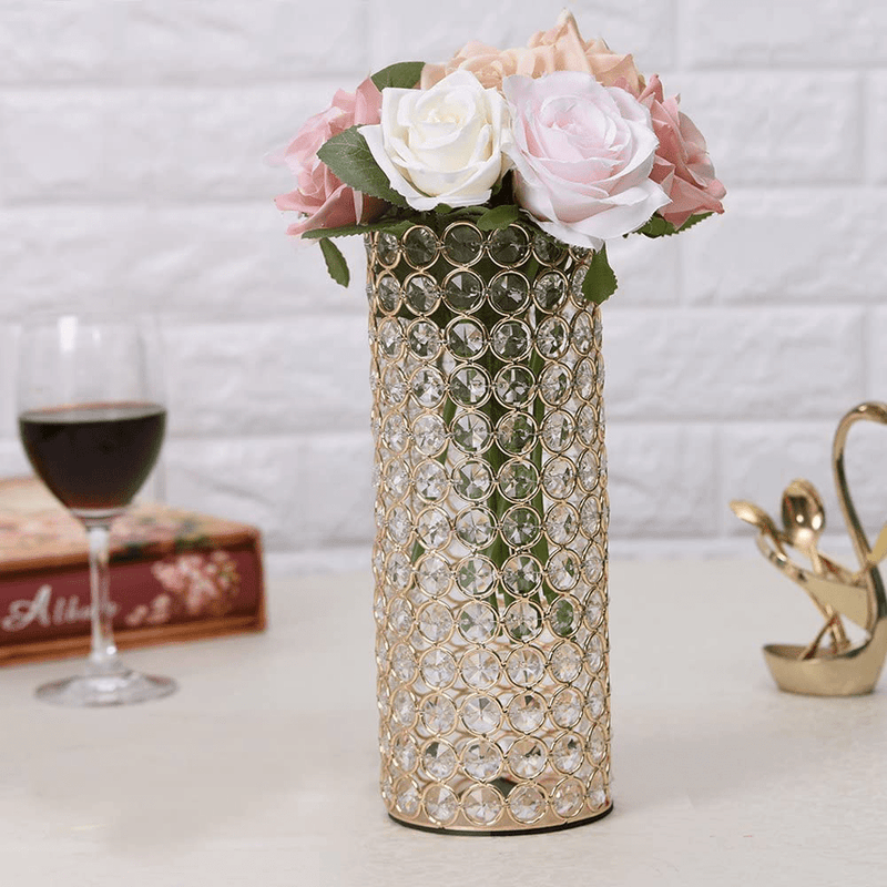 VINCIGANT Gold Crystal Cylinder Flower Vase for Christmas Wedding Holiday Table Centerpieces Home & Garden > Decor > Home Fragrance Accessories > Candle Holders VINCIGANT   