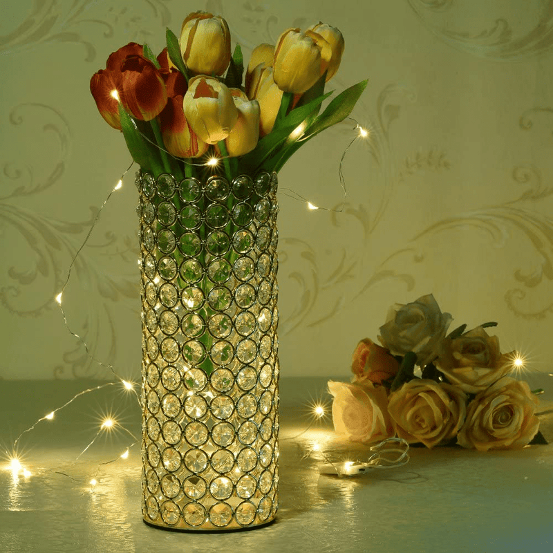 VINCIGANT Gold Crystal Cylinder Flower Vase for Christmas Wedding Holiday Table Centerpieces