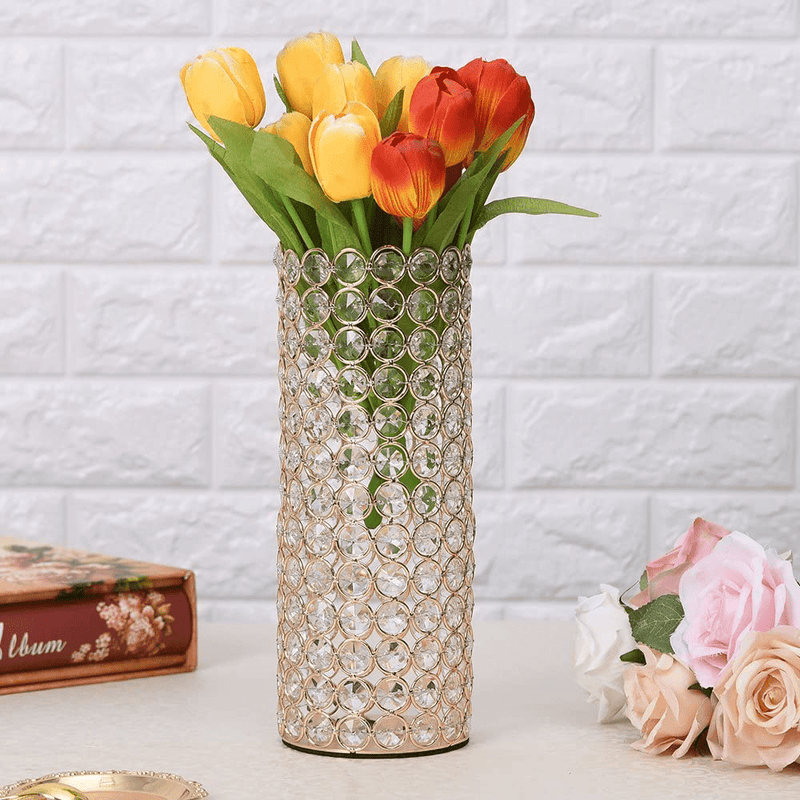 VINCIGANT Gold Crystal Cylinder Flower Vase for Christmas Wedding Holiday Table Centerpieces Home & Garden > Decor > Home Fragrance Accessories > Candle Holders VINCIGANT   