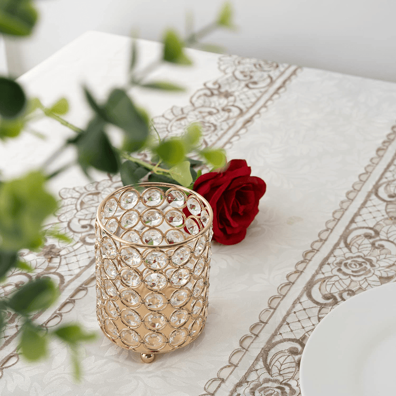 VINCIGANT Gold Cylinder Crystal Tea Light Candle Holders Centerpieces/Decorative Candle Lantern for Wedding Home Decoration