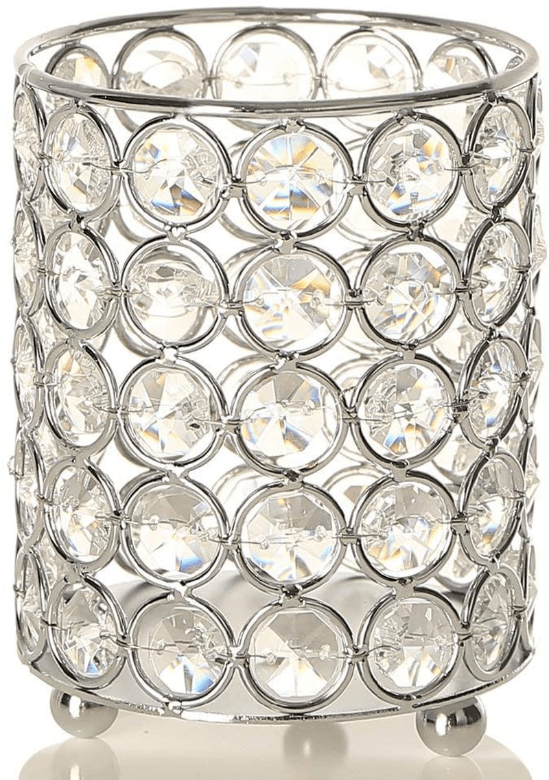 VINCIGANT Gold Cylinder Crystal Tea Light Candle Holders Centerpieces/Decorative Candle Lantern for Wedding Home Decoration