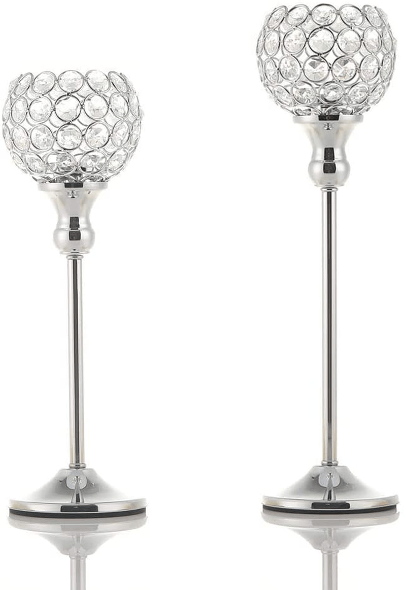 VINCIGANT Silver Crystal Tea Light Candle Holders Set of 2/Sparklers Wedding Candelabra Housewarming Dining Room Coffee Table Decorative Centerpiece Home & Garden > Decor > Home Fragrance Accessories > Candle Holders VINCIGANT 13" & 15" Tall  