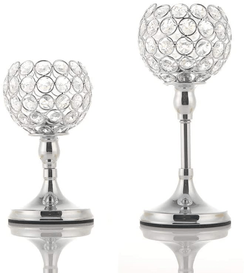 VINCIGANT Silver Crystal Tea Light Candle Holders Set of 2/Sparklers Wedding Candelabra Housewarming Dining Room Coffee Table Decorative Centerpiece Home & Garden > Decor > Home Fragrance Accessories > Candle Holders VINCIGANT 8"& 10" Tall  