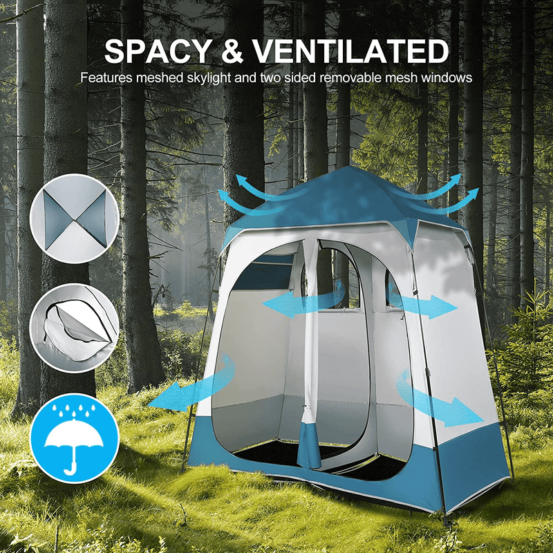 VINGLI 2 Room Shower Tent, 7.5 FT Instant Pop up Shelter with Carrying Bag, Privacy Changing Room Tent for Portable Toilet, Easy Setup, Perfecr for Camping, Dressing Outdoor or Indoor