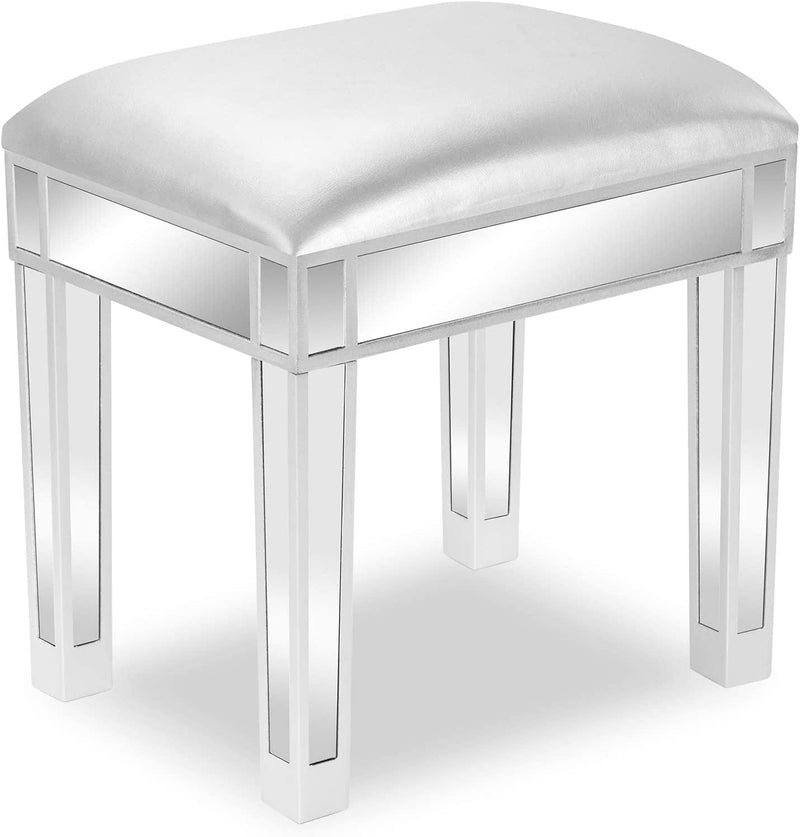 VINGLI Mirrored Vanity Stool with Storage Vanity Chairs Makeup Stool Mirrored Silver Piano Bench Seat for Bedroom, Makeup Room, Bathroom, Living Room