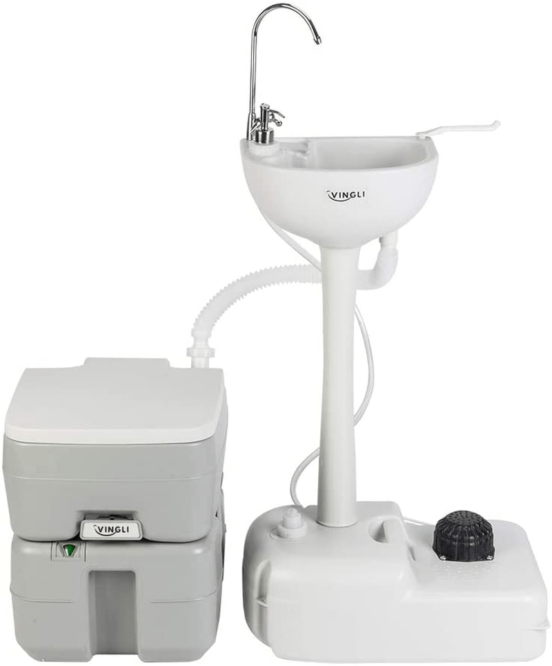 VINGLI Upgraded Portable Sink and Toilet Combo| Self-Contained 5 Gal Hand Washing Station & 5.3 Gal Flushing Toilet, Perfect for Camping/Rv/Boat/Road Tripper/Camper, Detachable & Lightweight