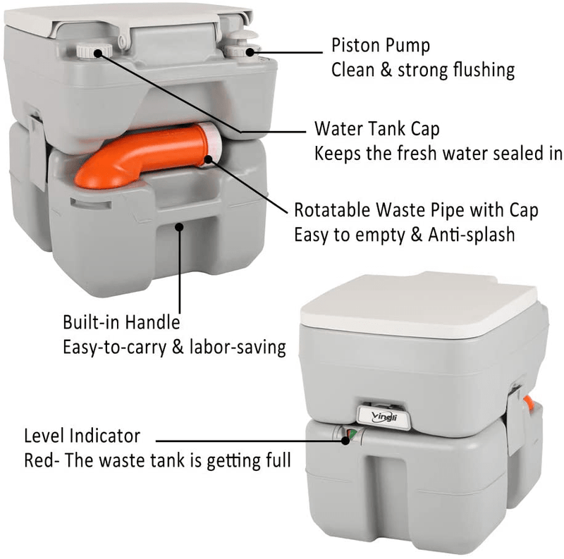 VINGLI Upgraded Portable Sink and Toilet Combo| Self-Contained 5 Gal Hand Washing Station & 5.3 Gal Flushing Toilet, Perfect for Camping/Rv/Boat/Road Tripper/Camper, Detachable & Lightweight
