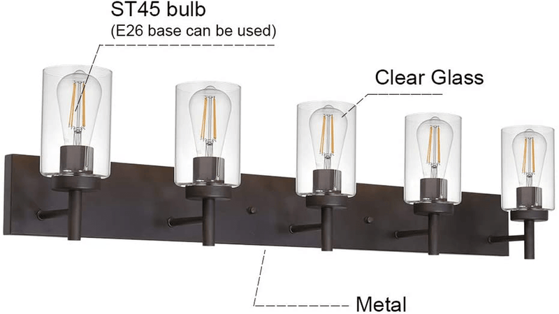 VINLUZ 5 Lights Bathroom Vanity Light Fixture Oil Rubbed Bronze Sconces Wall Lighting Modern Industrial Indoor Wall Mounted Lamp, Farmhouse Style Wall Light for Kitchen Hallway Dining Room