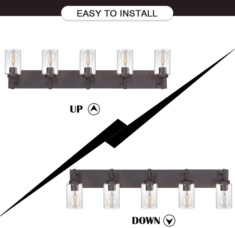 VINLUZ 5 Lights Bathroom Vanity Light Fixture Oil Rubbed Bronze Sconces Wall Lighting Modern Industrial Indoor Wall Mounted Lamp, Farmhouse Style Wall Light for Kitchen Hallway Dining Room Home & Garden > Lighting > Lighting Fixtures > Wall Light Fixtures KOL DEALS   