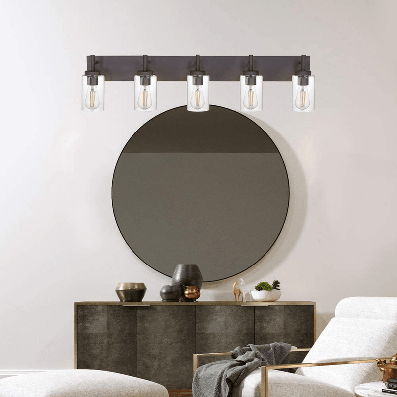 VINLUZ 5 Lights Bathroom Vanity Light Fixture Oil Rubbed Bronze Sconces Wall Lighting Modern Industrial Indoor Wall Mounted Lamp, Farmhouse Style Wall Light for Kitchen Hallway Dining Room Home & Garden > Lighting > Lighting Fixtures > Wall Light Fixtures KOL DEALS   