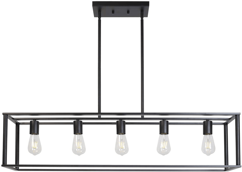 VINLUZ Farmhouse Chandeliers 5-Light Black Dining Room Lighting Linear Contemporary Metal Pendant Light Large Industrial Rustic Hanging Ceiling Light Fixtures for Kitchen Island Foyer Bar Home & Garden > Lighting > Lighting Fixtures > Chandeliers VINLUZ Black-5 Heads  