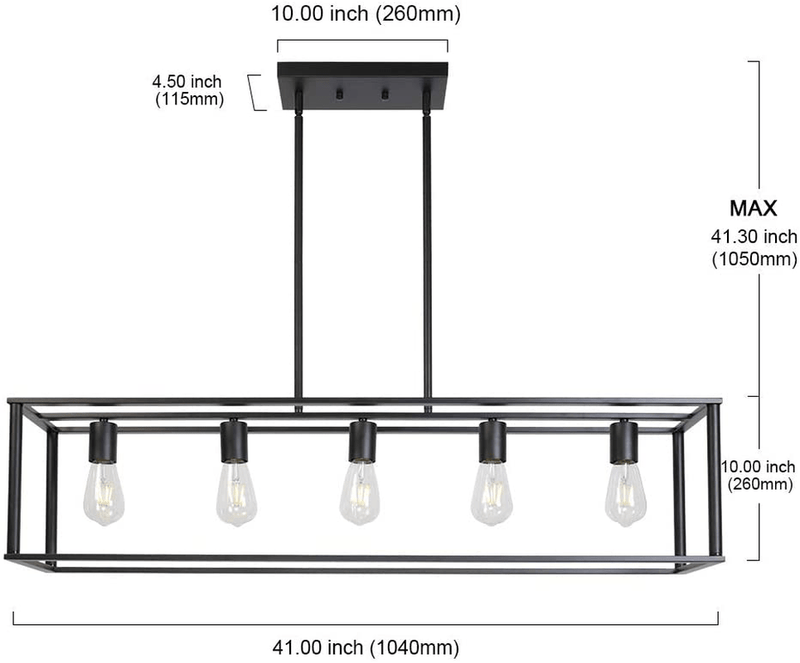 VINLUZ Farmhouse Chandeliers 5-Light Black Dining Room Lighting Linear Contemporary Metal Pendant Light Large Industrial Rustic Hanging Ceiling Light Fixtures for Kitchen Island Foyer Bar Home & Garden > Lighting > Lighting Fixtures > Chandeliers VINLUZ   