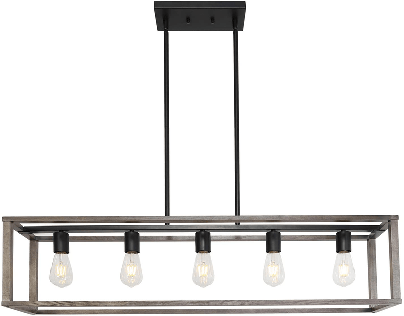 VINLUZ Farmhouse Chandeliers 5-Light Black Dining Room Lighting Linear Contemporary Metal Pendant Light Large Industrial Rustic Hanging Ceiling Light Fixtures for Kitchen Island Foyer Bar Home & Garden > Lighting > Lighting Fixtures > Chandeliers VINLUZ Gray-5  