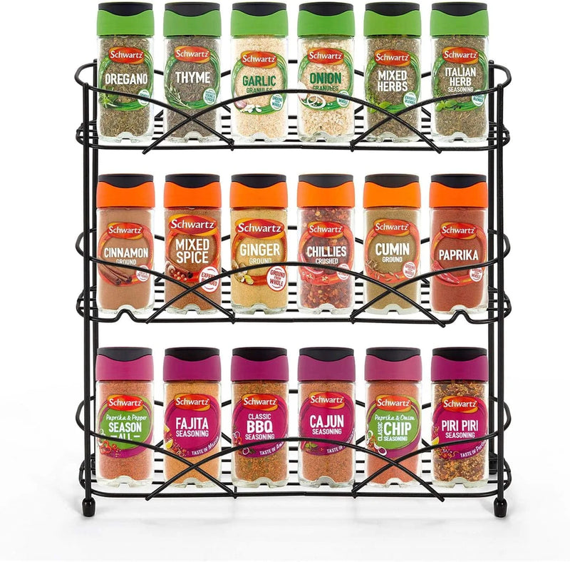 Vinsani Spice Rack 3 Tiers - Kitchen Shelf Organiser for Jars Bottles Space Saving Storage - Free Standing - Black Home & Garden > Decor > Decorative Jars Vinsani   