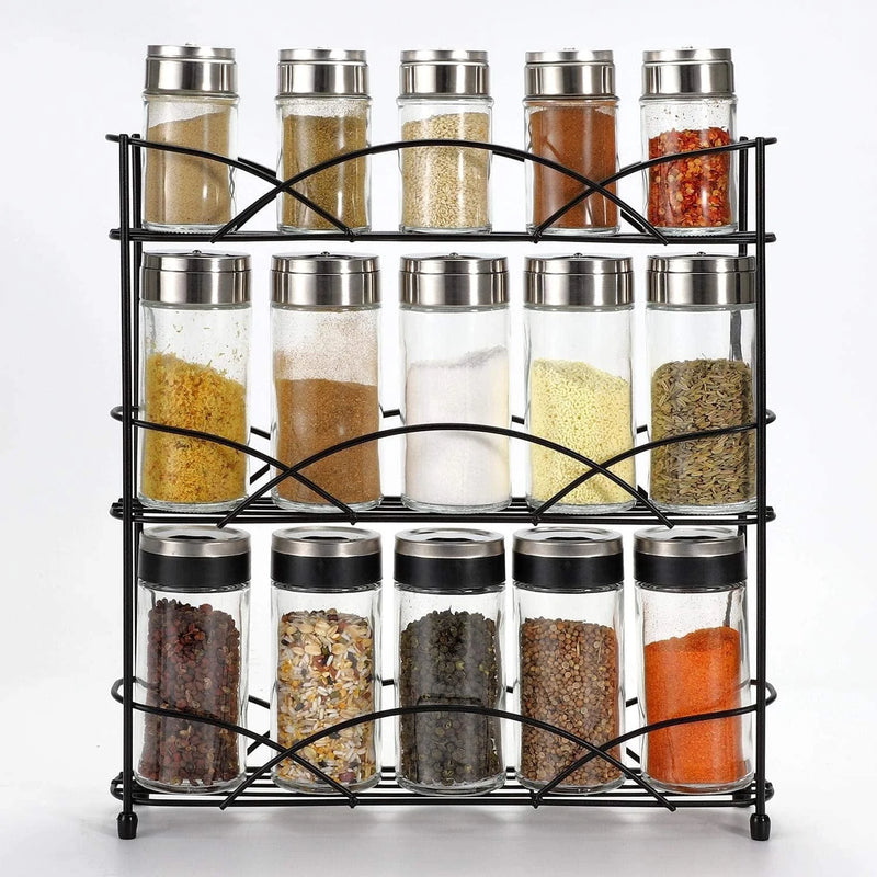 Vinsani Spice Rack 3 Tiers - Kitchen Shelf Organiser for Jars Bottles Space Saving Storage - Free Standing - Black Home & Garden > Decor > Decorative Jars Vinsani   