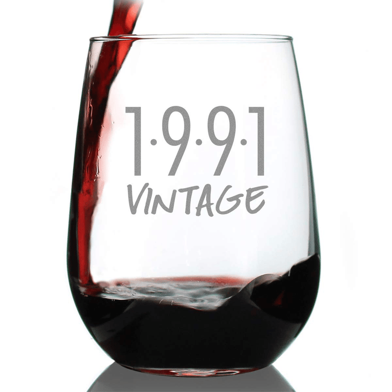 Vintage 1991-30th Birthday Stemless Wine Glass Gifts for Women & Men Turning 30 - Bday Party Decor - Large Glasses Home & Garden > Decor > Seasonal & Holiday Decorations Bevvee 1991  