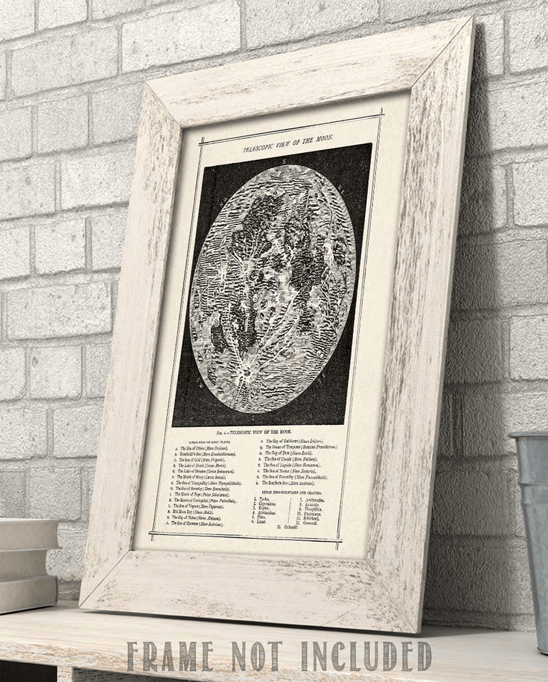 Vintage Antique Map of the Moon Wall Art Print - 11X14 Unframed Poster - Makes a Great Moon Phases Gift under $15 for Space Lovers and Astronomers Home & Garden > Decor > Artwork > Posters, Prints, & Visual Artwork Lone Star Art Store   
