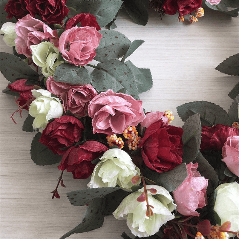 Vintage Art Simulation Rose Flowers Wreath, 14" Wheart Shaped Valentine'S Day Wreath, Heart-Shaped Rose Garland for Front Door Home Festival Celebration Party Wedding Decor Home & Garden > Decor > Seasonal & Holiday Decorations S-YUWEN   
